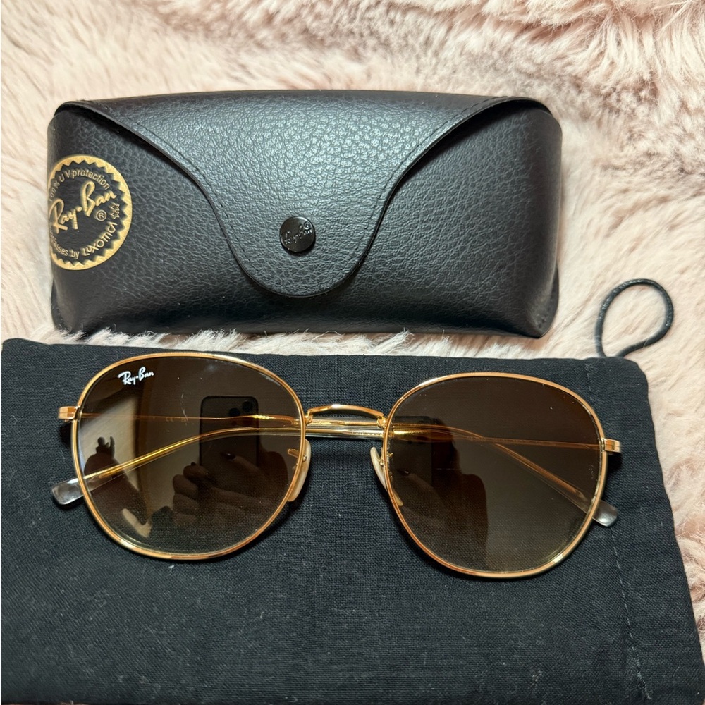 Ray-Ban Gold Frame Sunglasses with Black Leather Case